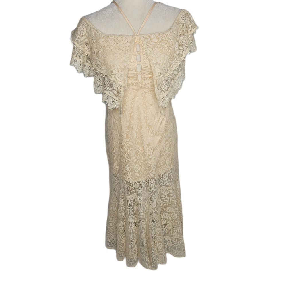 CATTIVO dress‎ lace off shoulder ruffle ivory cream midi S